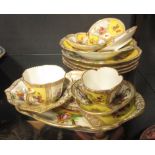 A quantity of Dresden yellow panelled tea and dessert wares