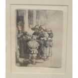After Rembrandt Harmensz van Rijn - Beggars receiving alms at the door of a house, 1648, inscribed
