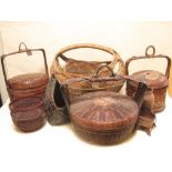 A collection of Thai wicker, rattan and palm leaf baskets and boxes