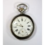 Unnamed - a 19th century Swiss silver cased pocket watch, the case niello decorated with a Fox