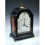 A 19th century ebonised bracket Clock by Webster, London, the breakarch enamel dial with strike/