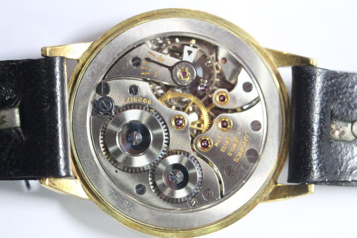 By Longines - a 1950's gentleman's 18ct gold cased wristwatch, the silvered dial with gold - Image 4 of 7