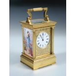 *Amended condition report* A late 19th century French repeating carriage clock with painted