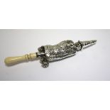 A mid-19th century French silver whistle, rattle and teether, French export mark 1839-1879 struck