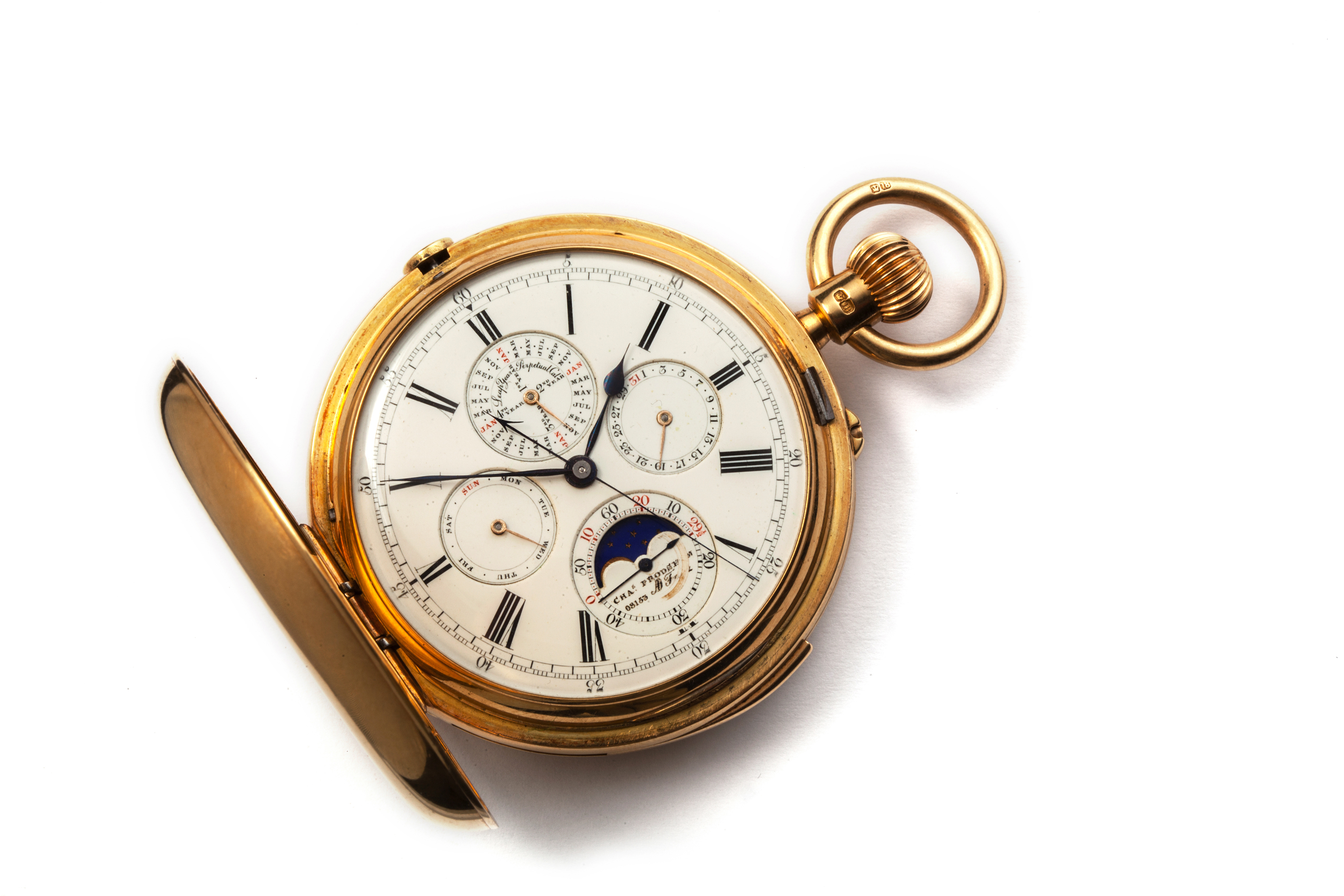 By Charles Frodsham - a late 19th century 18ct gold hunter case repeating perpetual calendar - Image 2 of 11