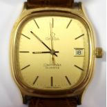 By Omega - a 'Seamaster' gold plated quartz wristwatch, brushed gold coloured dial, baton