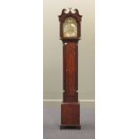 A mahogany grandmother chiming three train clock, with arched brass dial, 20th century, 175cm high