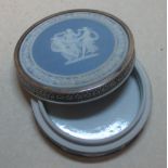 A white metal mounted Wedgwood blue jasperware box and cover