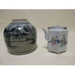 A 19th century Chinese famille rose tea pot and a blue and white ginger jar