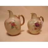 A Royal Worcester buff ground and floral painted cleft jug, dots for 1911 and a similar smaller