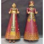 A pair of Kashmiri painted wooden figures, 92cm high