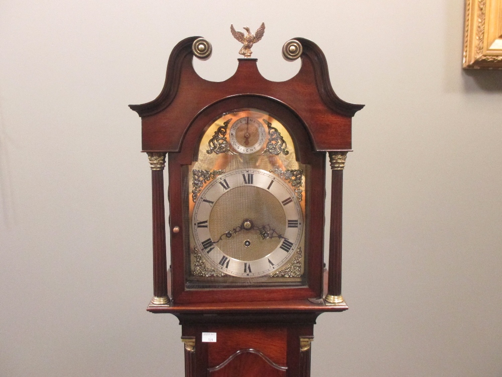 A mahogany grandmother chiming three train clock, with arched brass dial, 20th century, 175cm high - Image 2 of 2