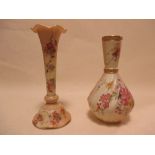A Royal Worcester blush ground vase, the wrythen body painted with flowers, twelve dots for 1909