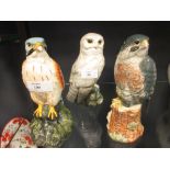 Three Royal Doulton bird flasks to include snowy owl, kestrel and peregrine falcon (3)