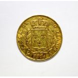 France gold 20 Francs, 1814, 'A', about VF, 6.5gm