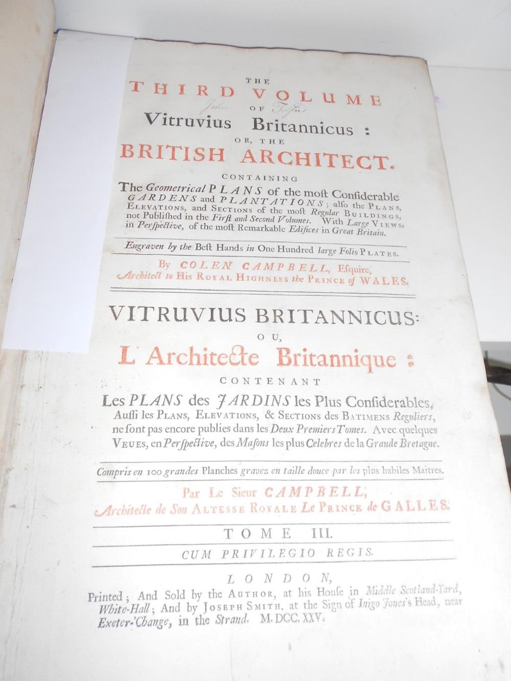 CAMPBELL (Colen) The Third Volume of Vitruvius Britannicus, or the British Architect, London 1725, - Image 3 of 8