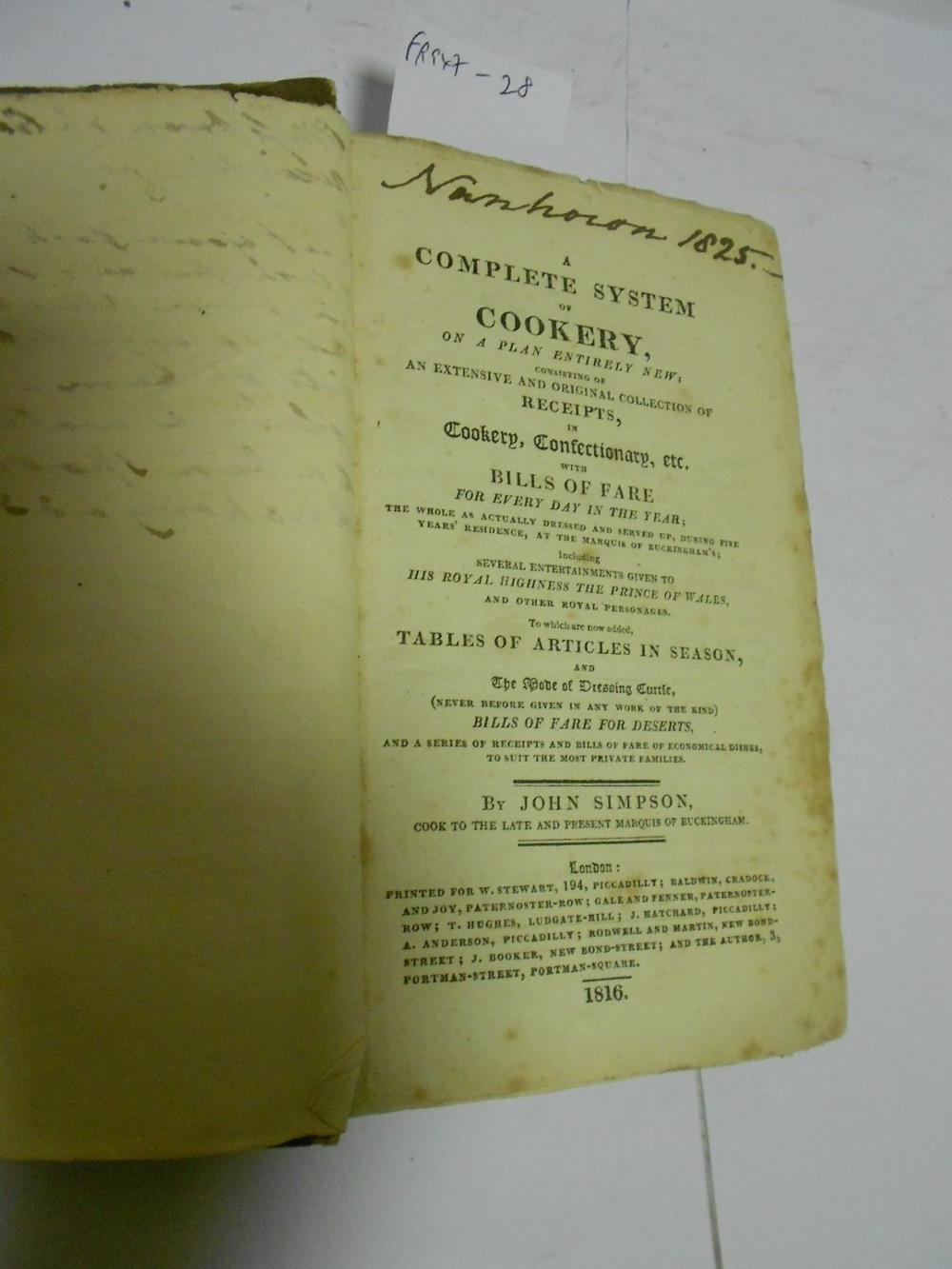 SIMPSON (John) A Complete System of Cookery, 1816, 8vo, light foxing to prelims, uncut, original - Image 3 of 7