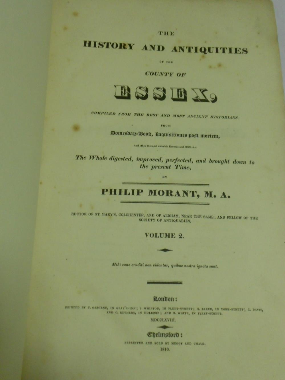 WITHDRAWN  MORANT (Philip) The History and Antiquities of Essex, 2 vols. Chelmsford 1816, folio, fol - Image 6 of 7