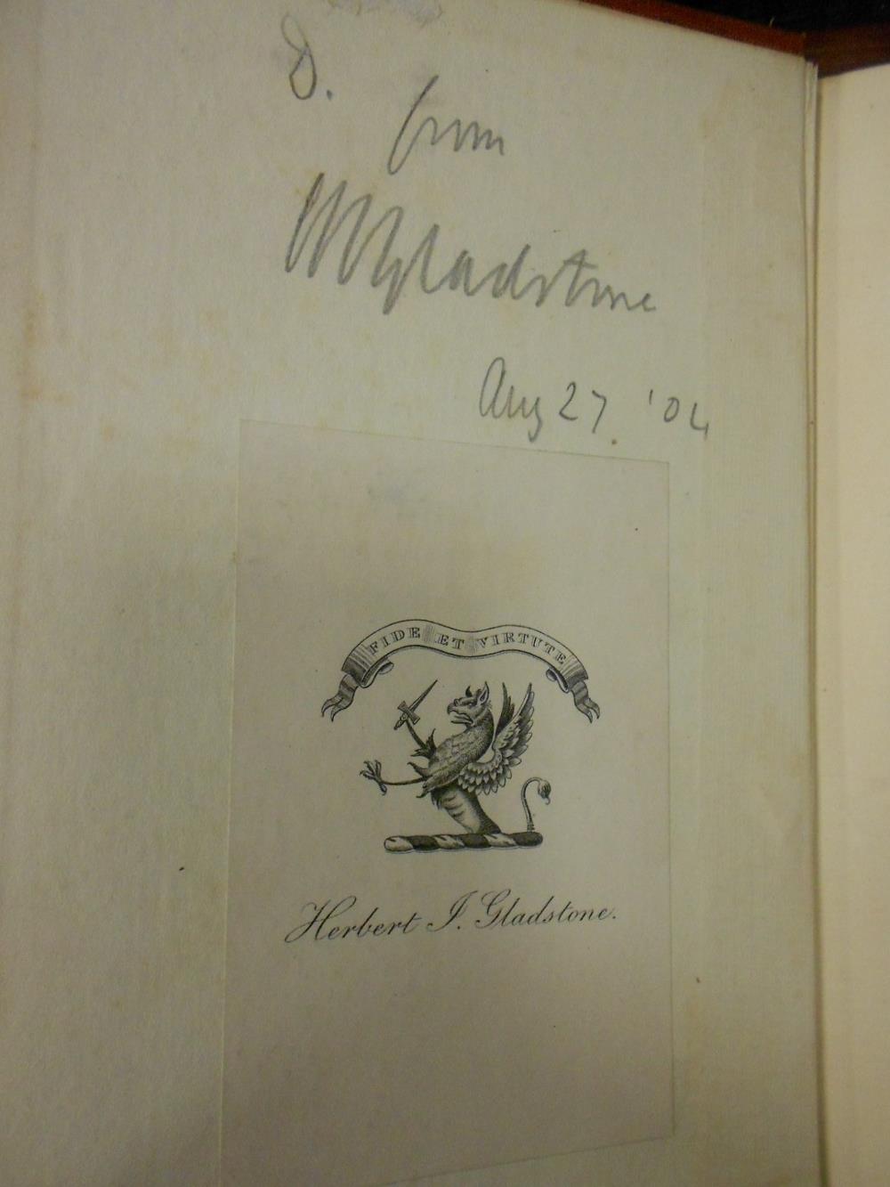 GLADSTONE (Herbert, MP) Collection of 12 vols. with his bookplate, another with Mary Gladstone's - Image 3 of 7