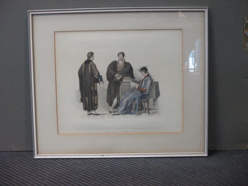 A collection of Academic coloured engravings including Ackermann's College Gowns, framed and - Image 8 of 8