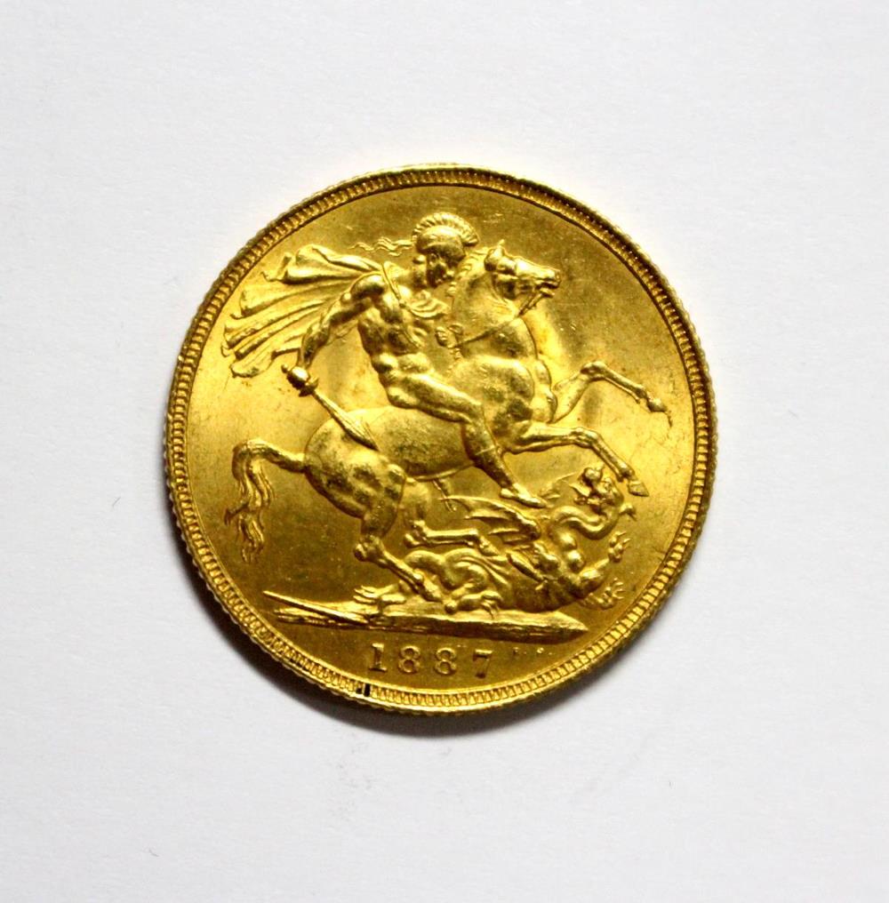 Victoria gold sovereign, 1887, hooked J?, VF or better