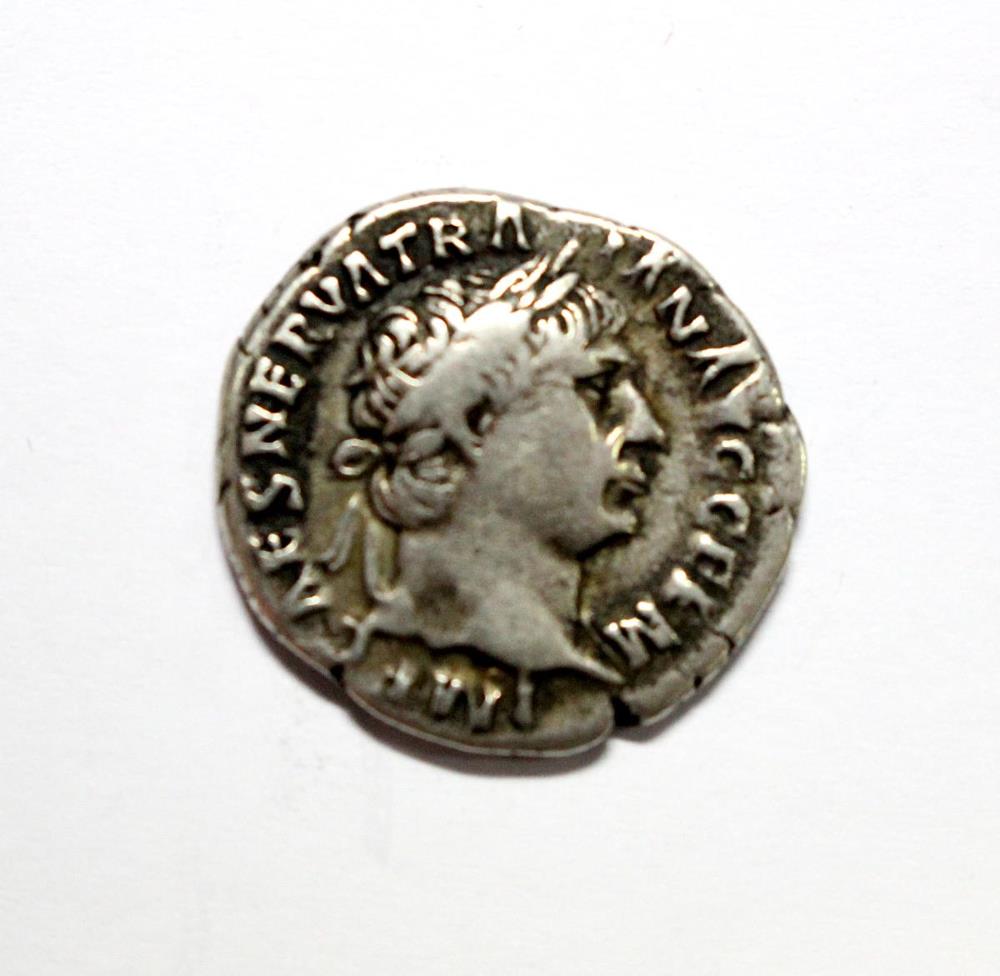 Trajan (98-117 AD) AR Denarius, obverse laureate head right, reverse Victory standing right on - Image 2 of 2