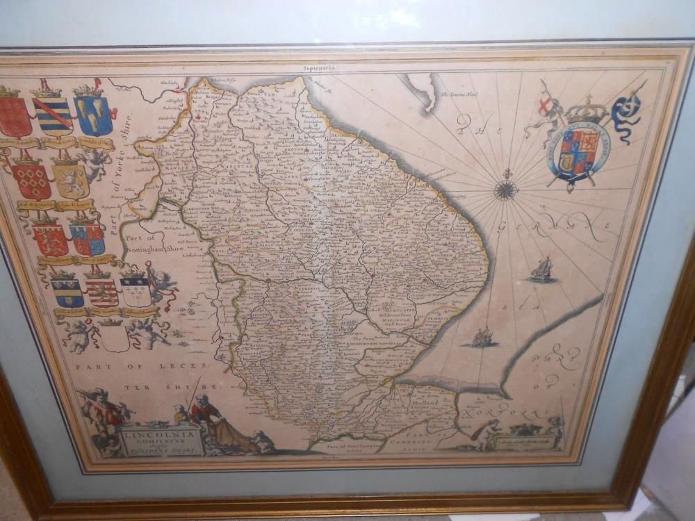 Jan Blaeu, Lincolnia, map of Lincolnshire, hand coloured engraving circa 1645 40 x 51cm (16 x 20in)