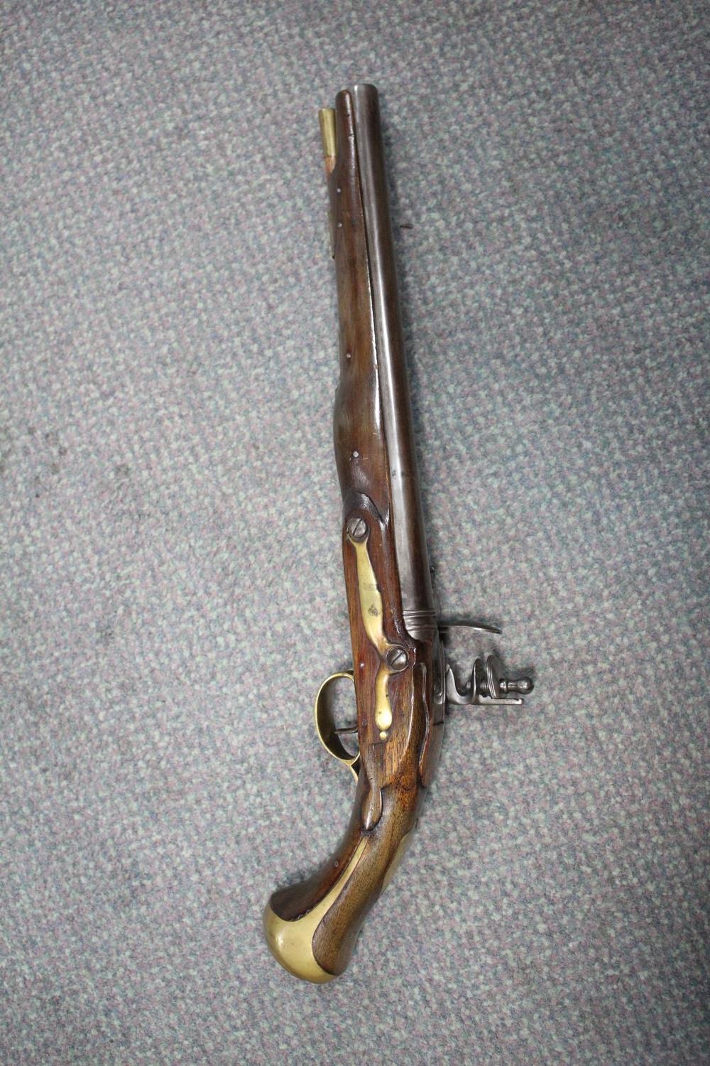 WITHDRAWN A flintlock holster pistol, with walnut stock, unsigned lock, brass furniture, ramrod - Image 3 of 3