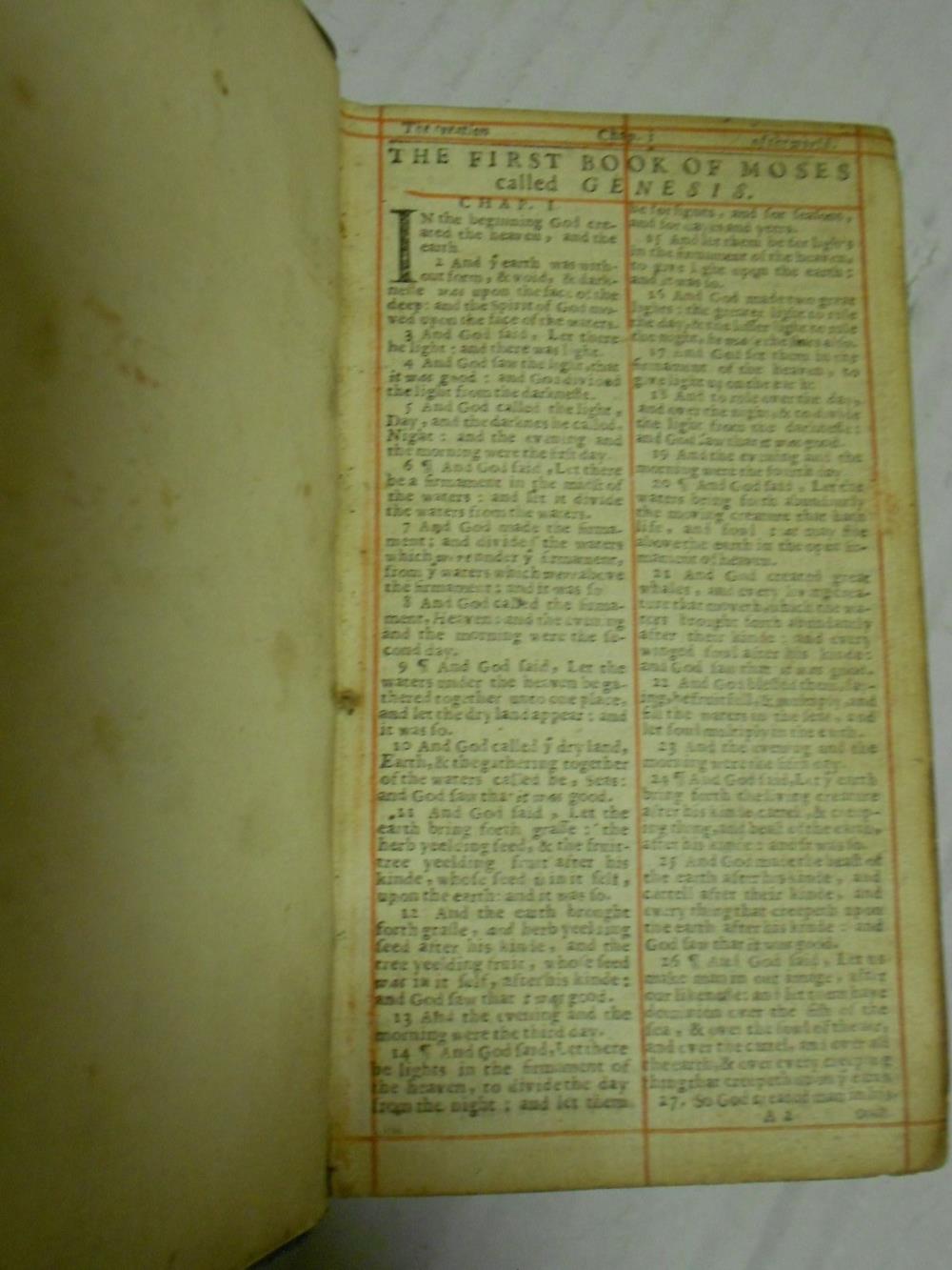 Bible. London: John Field 1658, 12mo, double column, red ruled, in two volumes, with contemporary - Image 2 of 5
