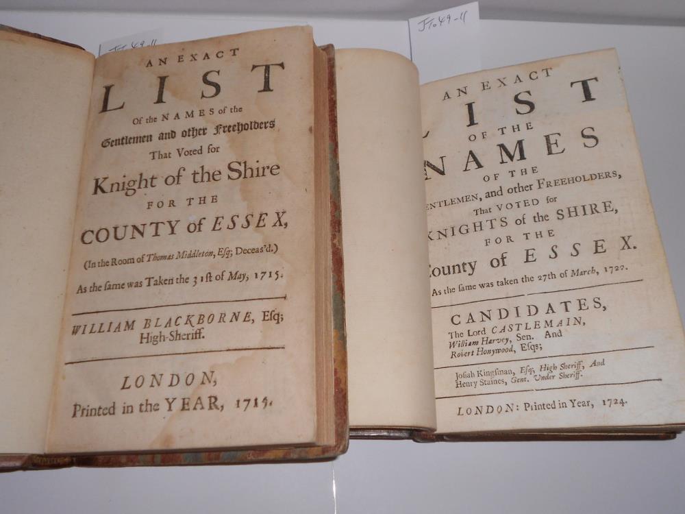 Essex, elections An Exact List of the Names of the Gentlemen..., London 1715, 8vo, bound with Poll