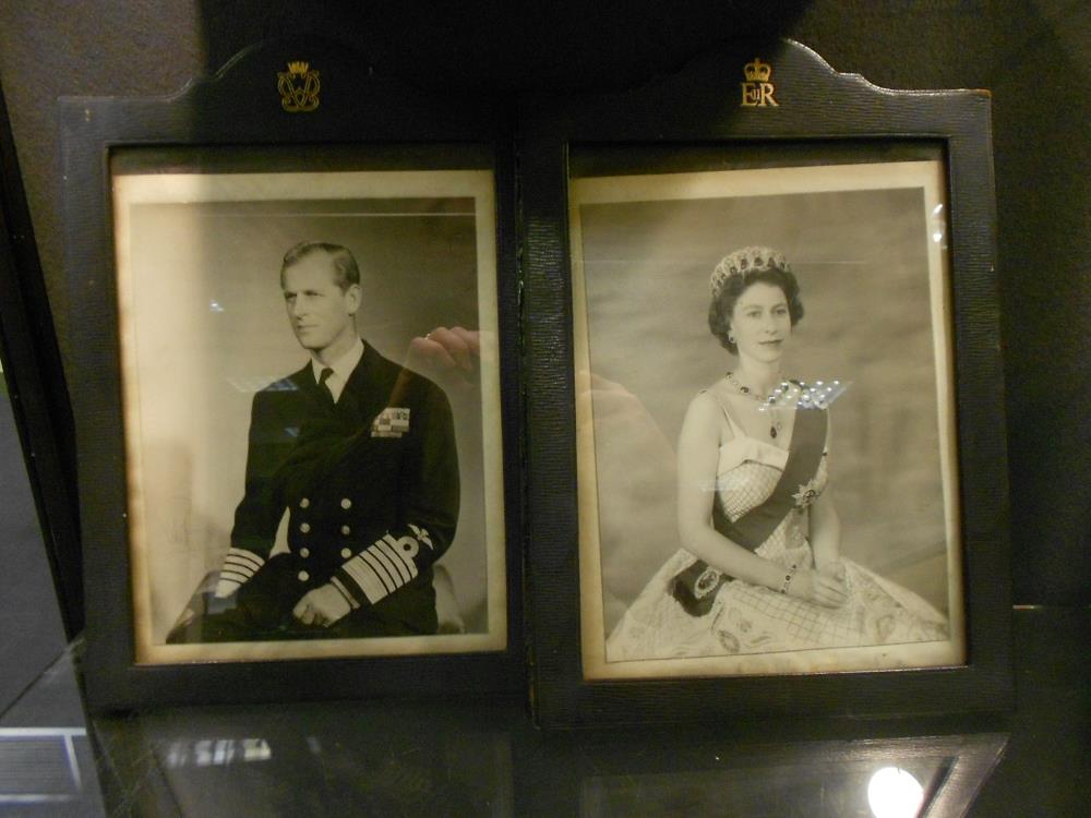 Two signed framed official photographs of Queen Elizabeth and Prince Philip, dated 1956, some