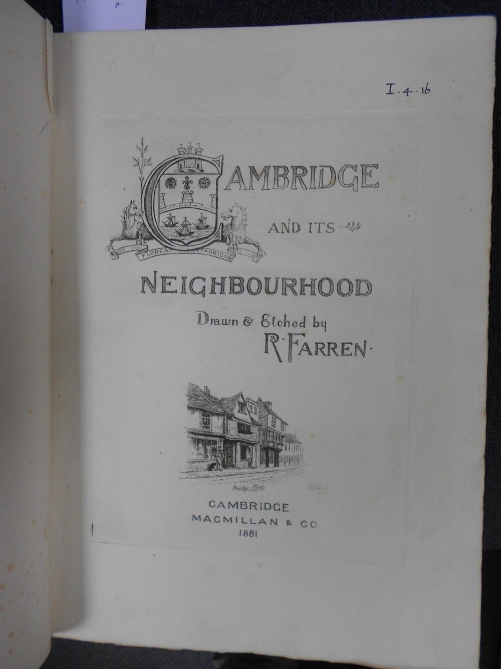 FARREN (Robert) Cambridge and its Neighbourhood, Cambridge 1881, folio, etched title and plates, - Image 2 of 3