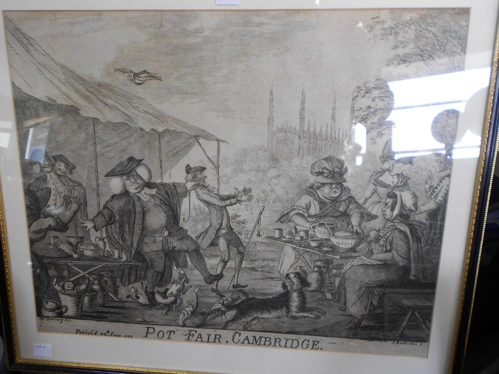 J. Bretherton after Henry Bunbury, Pot Fair, Cambridge, etching published 1777, 37 x 47cm - Image 2 of 2