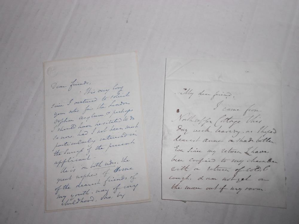 OPIE, Amelia Two autograph letters signed, 1842 and 1844, 'Dear Friends...' and a pencil sketch head - Image 2 of 2