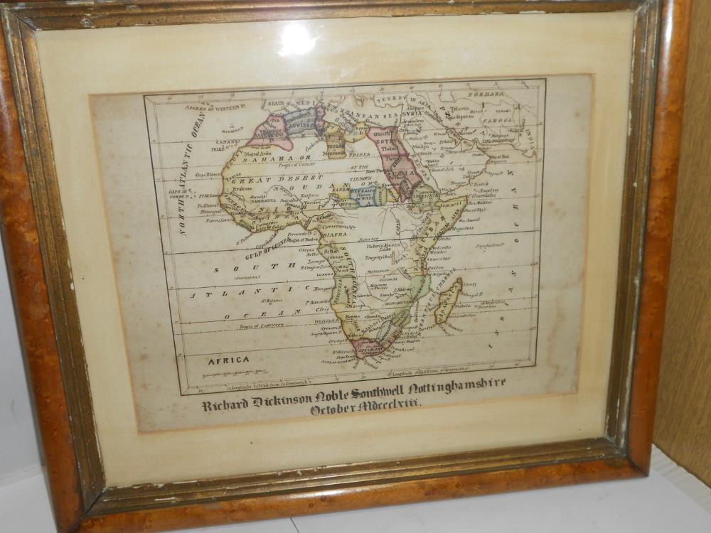 Africa, pen and ink map with hand colouring by Richard Dickinson Noble, Southwell, Nottingham