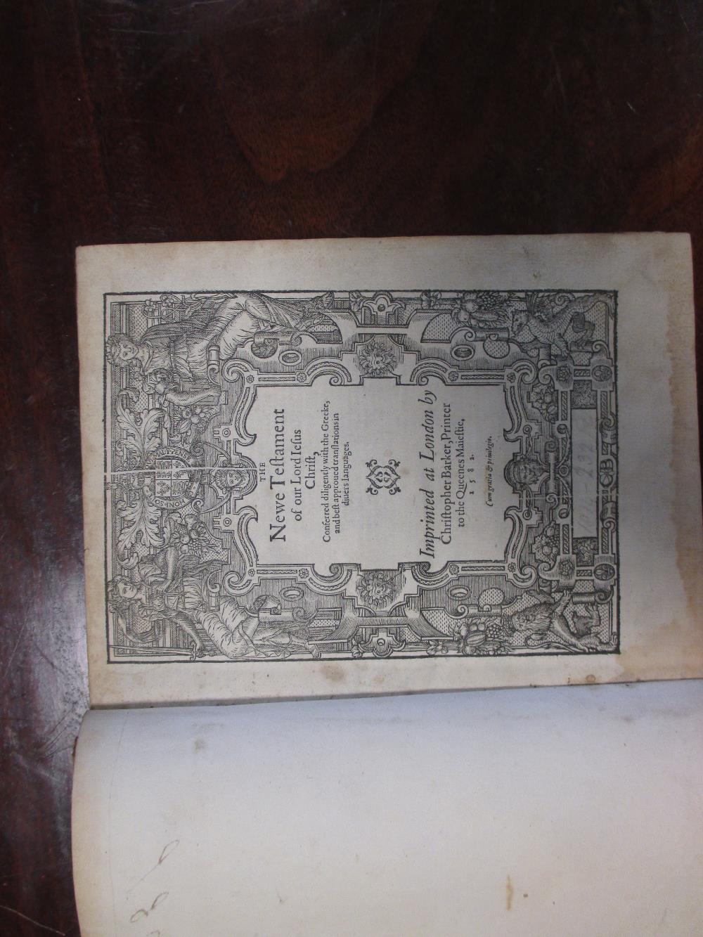 Bible, Christopher Barker 1582, in two vols., black letter, lacking main and OT title, lacking first - Image 4 of 4