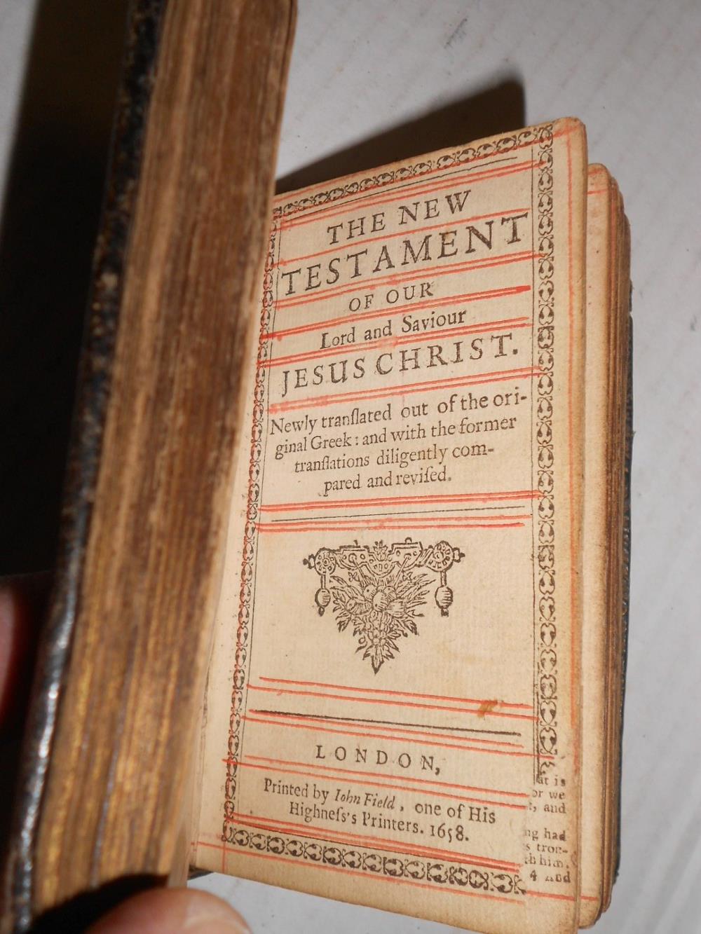 Bible. London: John Field 1658, 12mo, double column, red ruled, in two volumes, with contemporary - Image 5 of 5