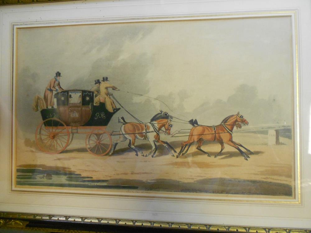 Robert Dighton, Two fashionable ladies carriage driving by Tattersal's, coloured mezzotint, 35 x