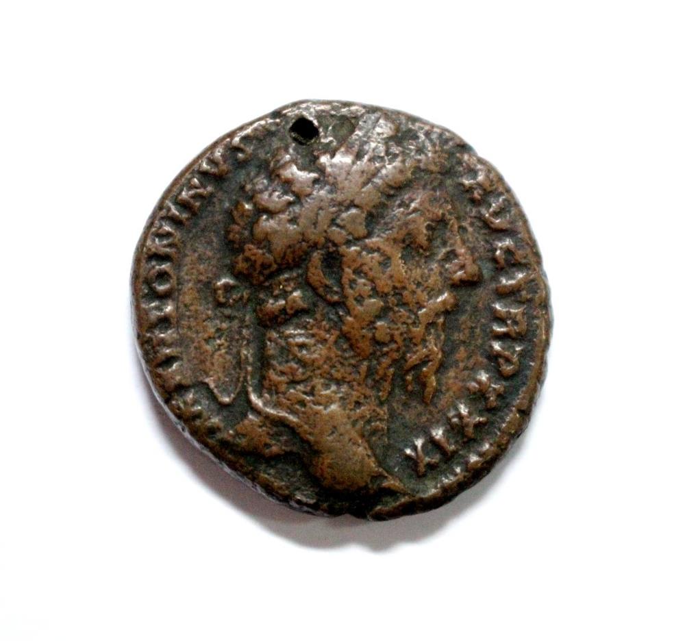 Marcus Aurelius (174-175 AD) AE AS, laureate head right, river god Tiber reclining resting hand on - Image 2 of 2