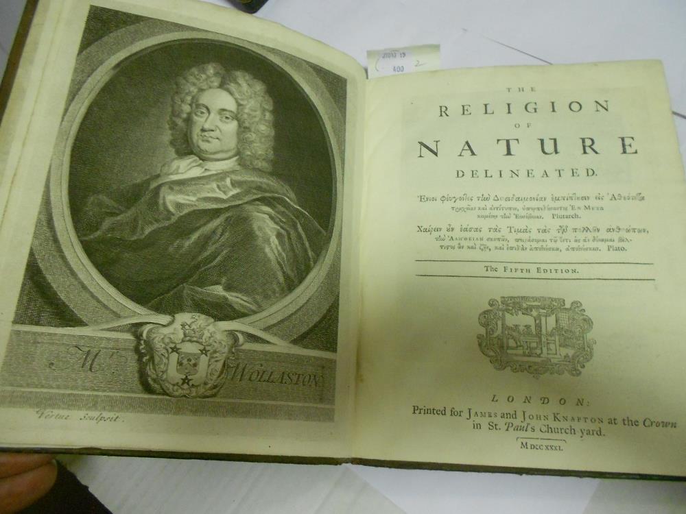 The Religion of Nature Delineated, London 1731, 4to, 5th edition, portrait frontispiece of - Image 2 of 6