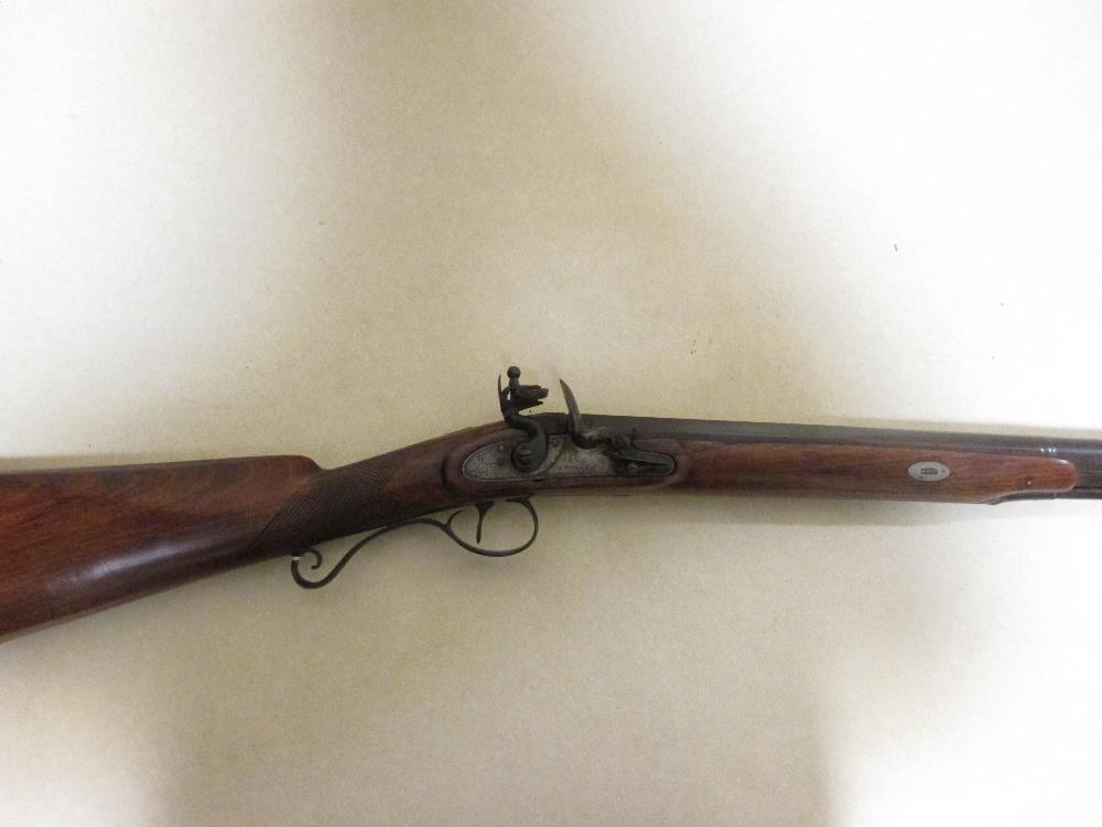 E Mosley, a flintlock hunting musket, with signed lock and walnut stock - Image 2 of 2