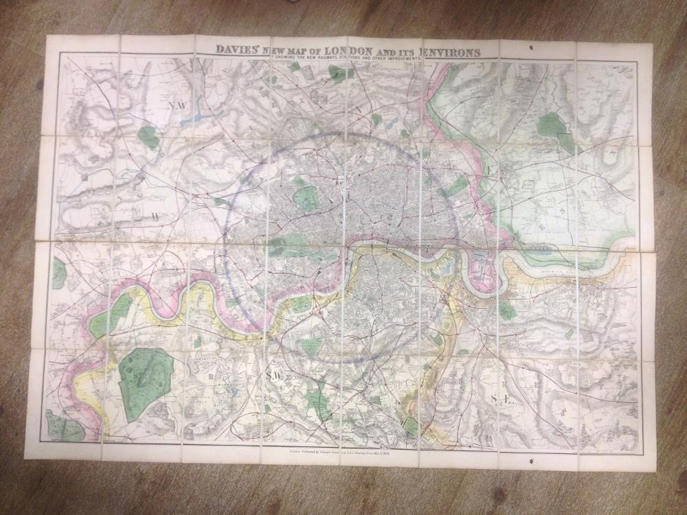 DAVIES'S Map of London and its Environs, scale 2 inches to a mile, folding engraved hand coloured - Image 2 of 5