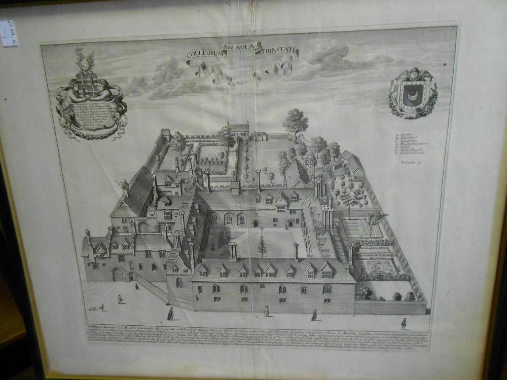 After David Loggan, View of Trinity Hall, engraving, 43 x 53cm (sheet, slight tears to centre fold); - Image 3 of 3