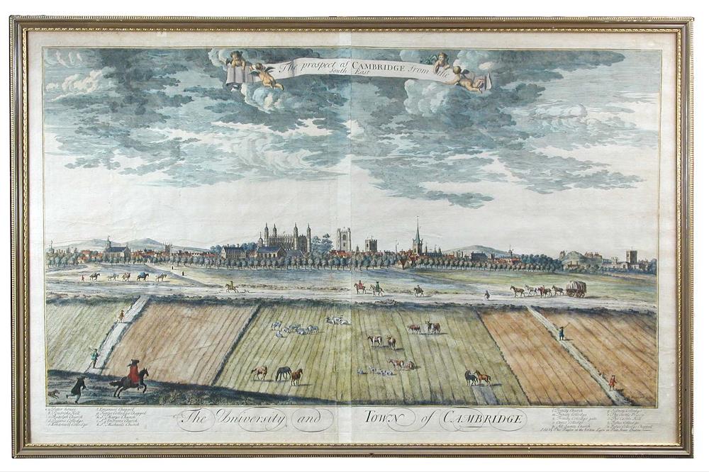 After R. Whitehand, The University and Town of Cambridge, coloured double page engraving for Thos