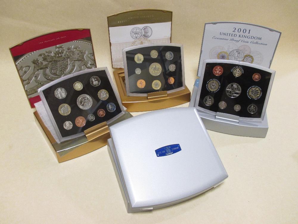 Royal Mint 2000 executive proof collection £5 - 1p, together with 2001 collection, a 2002 proof