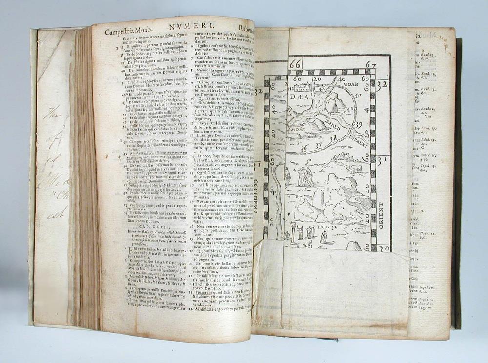 Bible in Latin, printed by Claude de Huchin, Lyon [circa 1566], 8vo, 5 folding maps or plans, 4