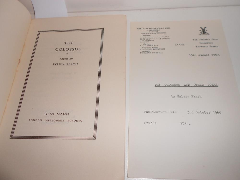 PLATH (Sylvia) The Colossus, Heinemann 1960, uncorrected proof copy, original yellow paper wrapper - Image 3 of 3