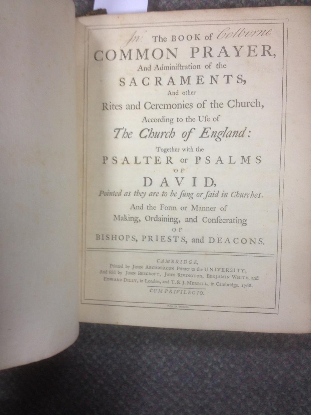 Various. The Book of Common Prayer, Cambridge 1768, 4to, bound with Psalms, contemporary panel - Image 3 of 5