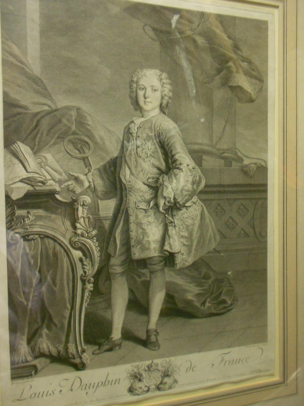 Delarmessin after Tocque, Louis Dauphin de France, engraving, 18th century, 50 x 36cm (plate;