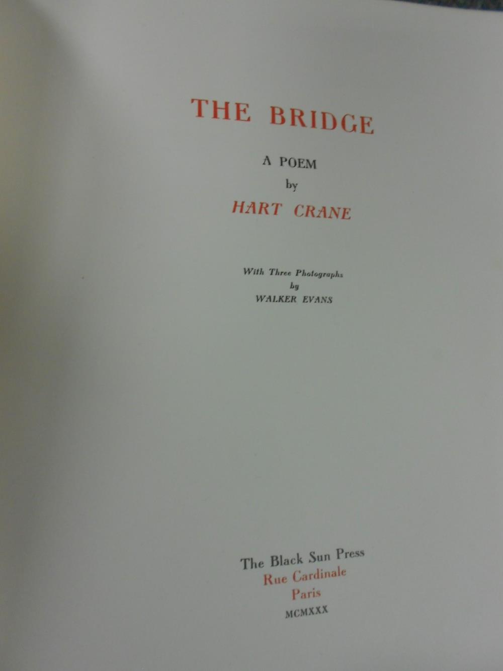 CRANE (Hart) The Bridge A Poem, Paris: The Black Sun Press 1930, no. 67 of 285 copies, with three - Image 4 of 4